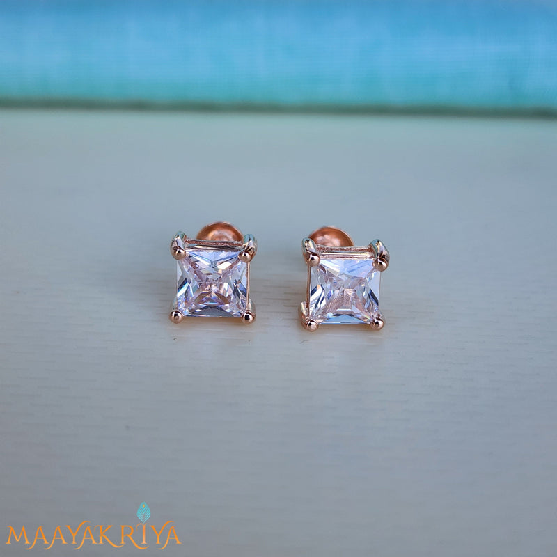 Square Stoned Silver Earrings Size 2
