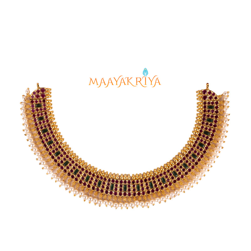Kempu and Green Puthali Necklace