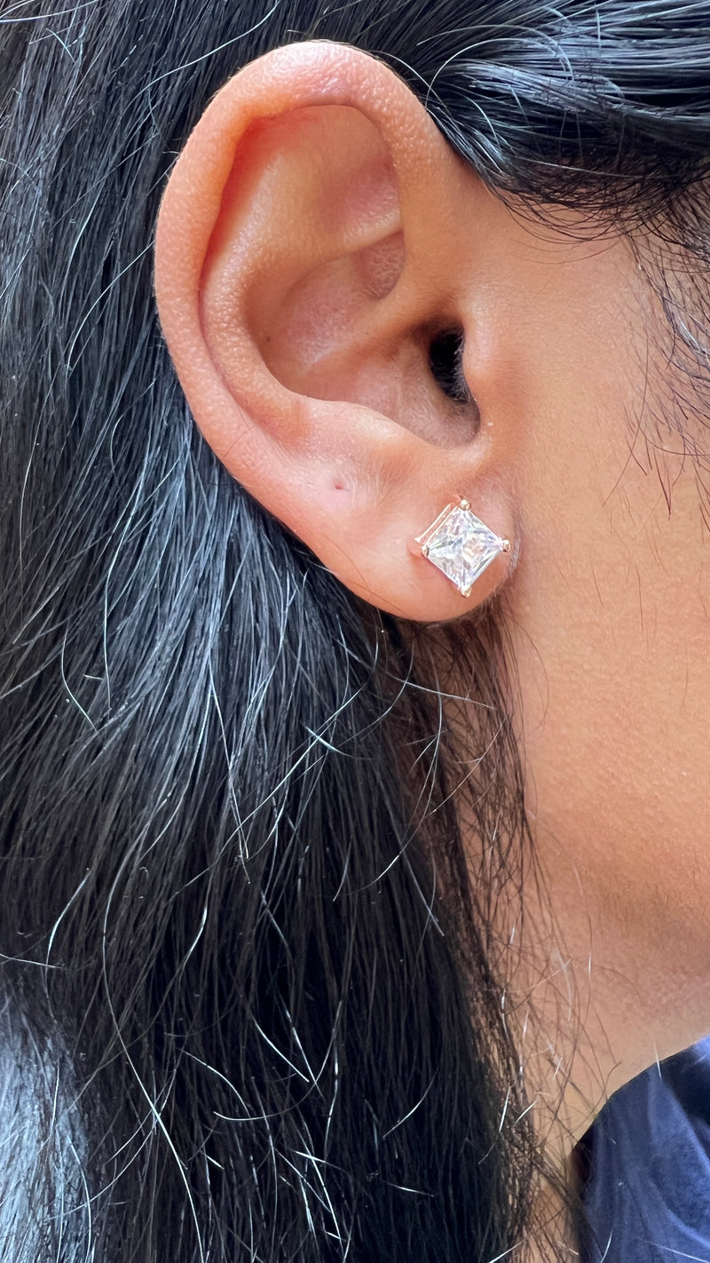 Square Stoned Silver Earrings Size 1