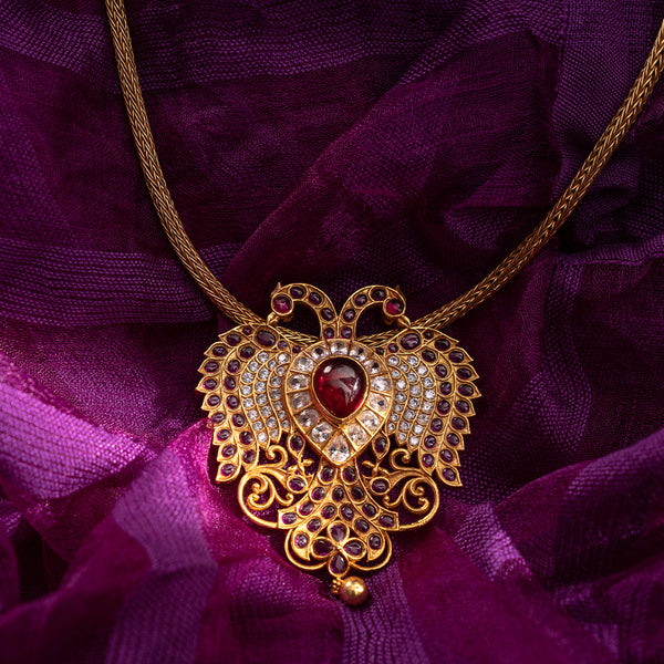 White & Kempu Gandaberunda Pendant