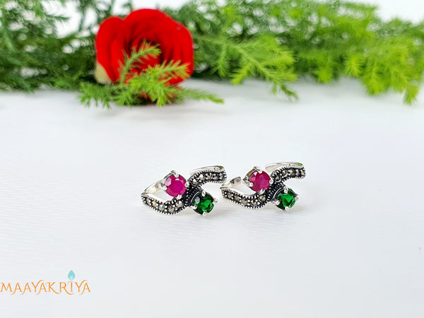 Pink, Green , Marcasite Stone Toerings