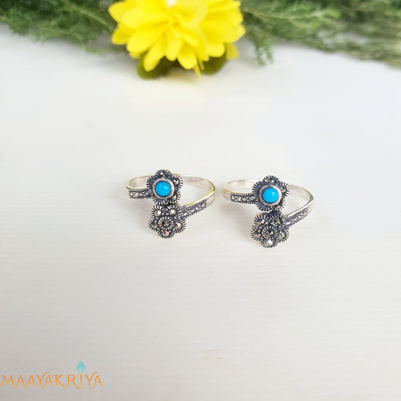 Turquoise Marcasite Flower Toerings