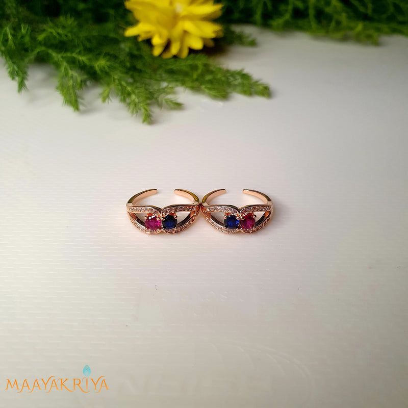 Dark blue and pink stone Rosegold Toerings