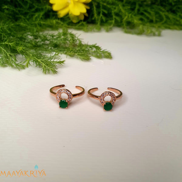 Oval Green Stone Rosegold Toerings