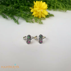 Pink & Green Stone 8 Shaped Marcasite Toerings