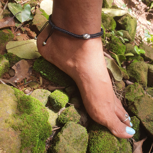 Oval Silver Bead Nazariya/Dhrishti Anklet
