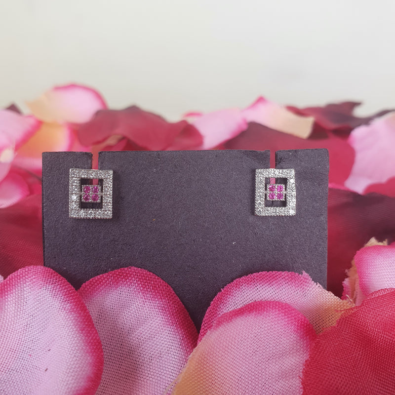 Rectangle CZ Pink Earrings