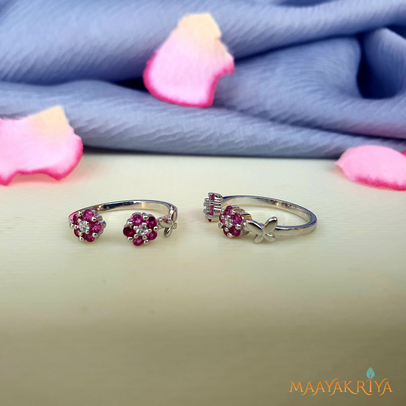 Partner Roses Sterling Silver Toerings