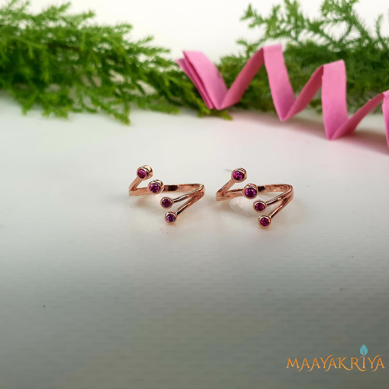 Double Red Stone Rosegold Toerings