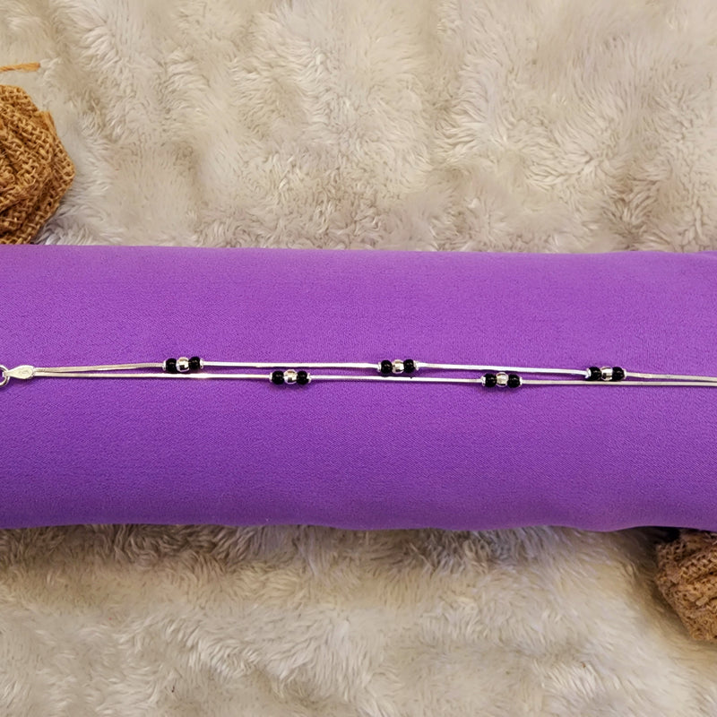 Black Bead Silver Bracelet
