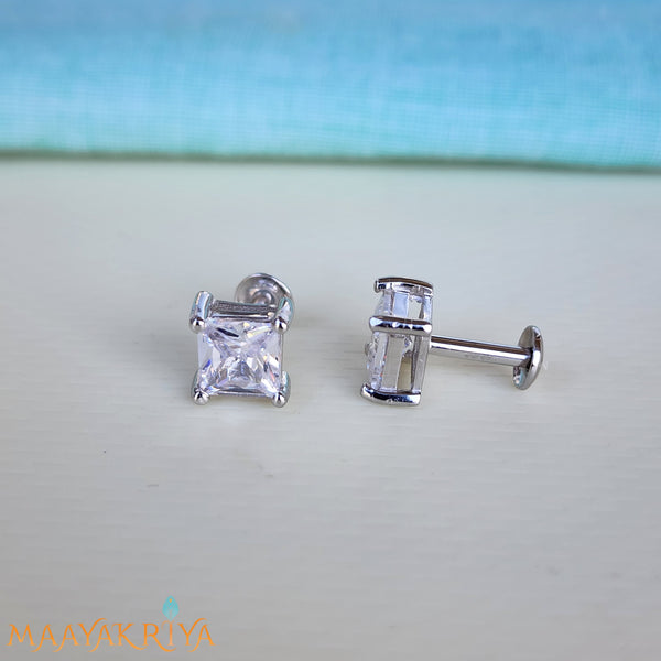Square Stoned Silver Earrings Size 1