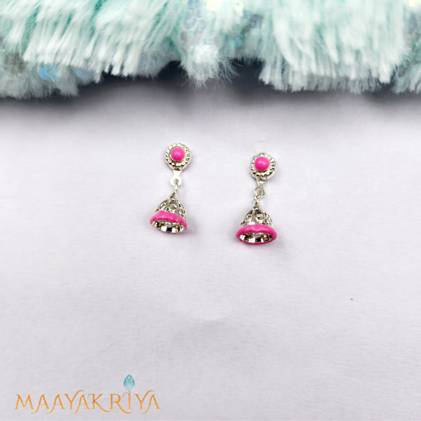 Pink Silver Jhumka