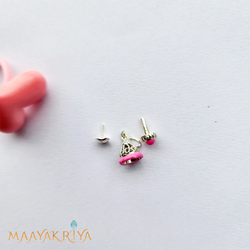 Pink Silver Jhumka