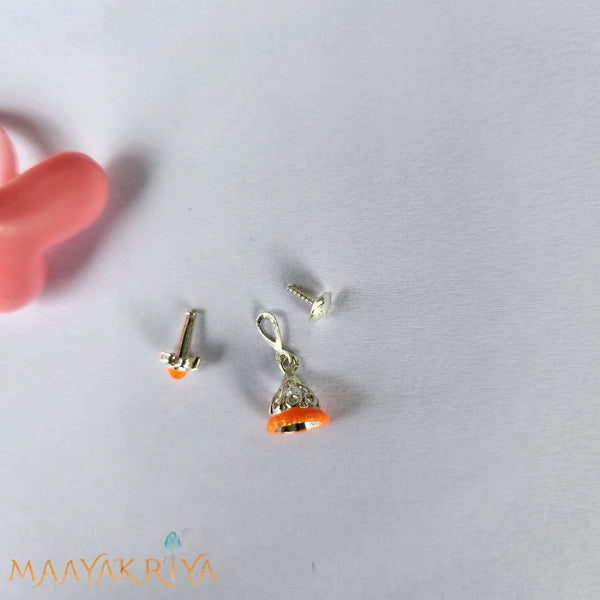 Orange Silver Jhumka