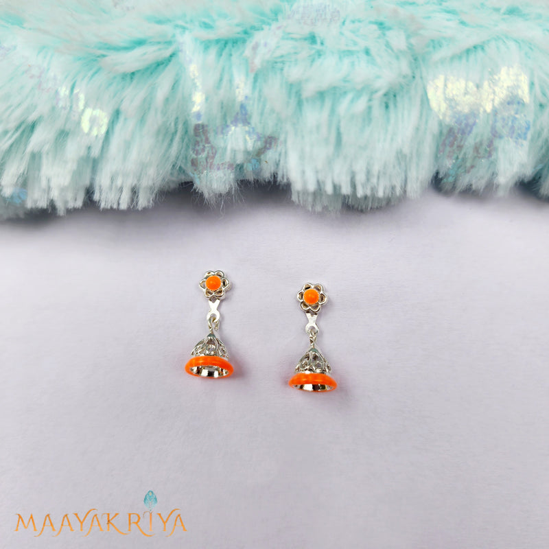 Orange Silver Jhumka