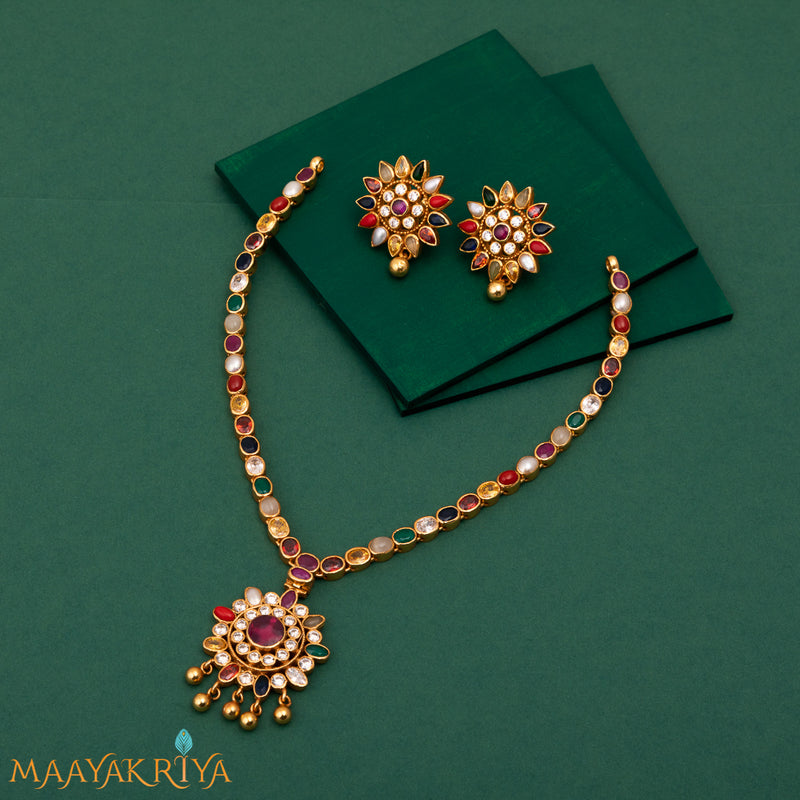 Gold Finish Navratna Stone Choker Necklace In Sterling Silver Design by  Vinanti Manji at Pernia's Pop Up Shop 2024