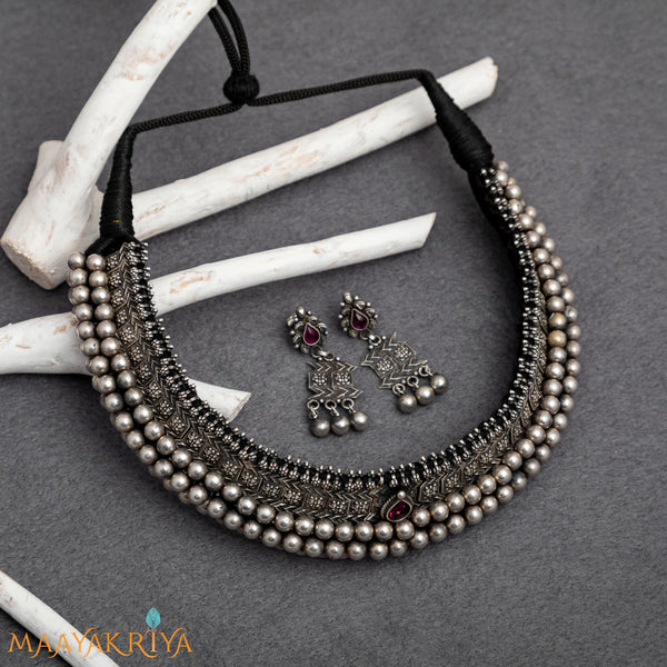 Vajra Kempu Teek Necklace set